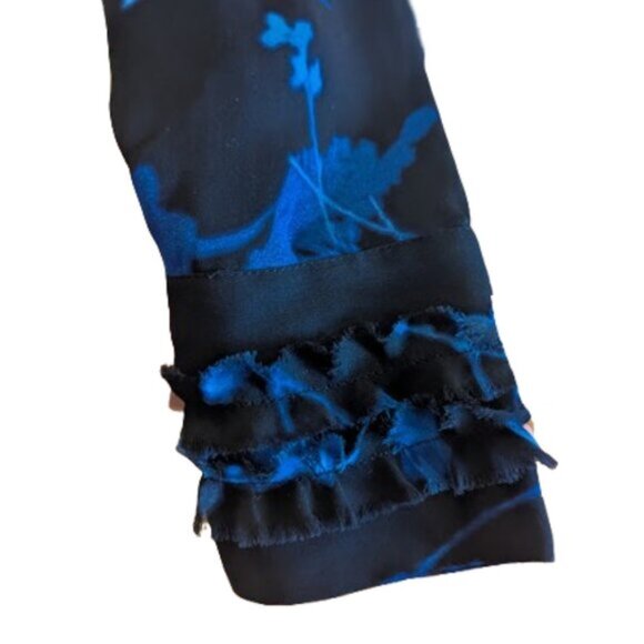 BANANA REPUBLIC Blue and Black Long Sleeve Printed Blouse Size Small - Picture 6 of 9